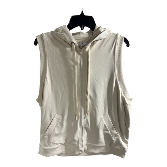 NWT Susana Monaco Hooded Zip‎ Vest Beige Sporty Ribbed Trim Size S - Picture 1 of 6